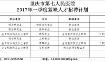 重庆市第七人民医院2017年一季度紧缺人才招聘计划
